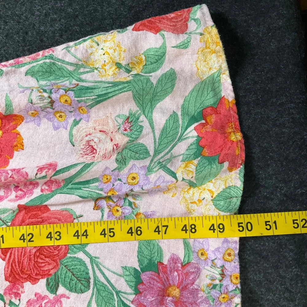 Old Navy Dress Womens XS Pink Linen Floral Tie Front Cutout Midi Boho Romantic